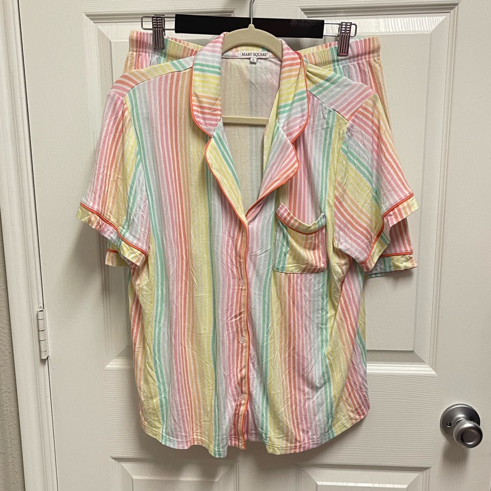 Mary Square Rainbow Striped Pajama Set